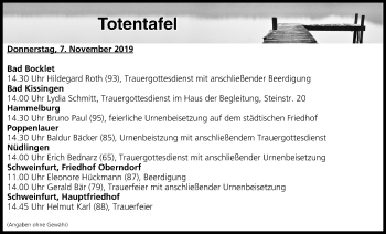Anzeige von Totentafel vom 07.11.2019 von MGO