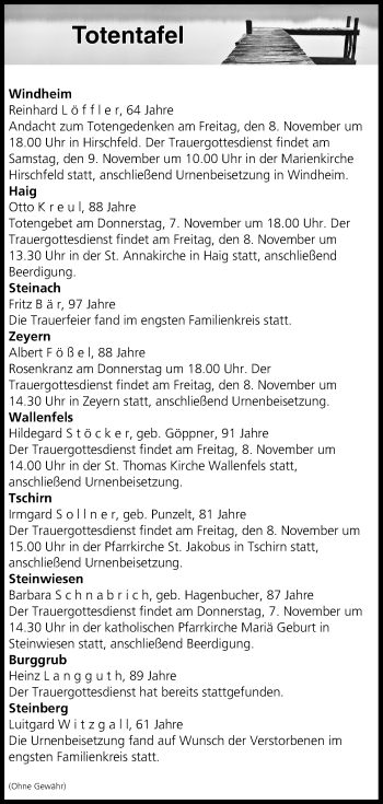 Anzeige von Totentafel vom 07.11.2019 von MGO