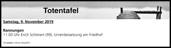 Anzeige von Totentafel vom 09.11.2019 von MGO