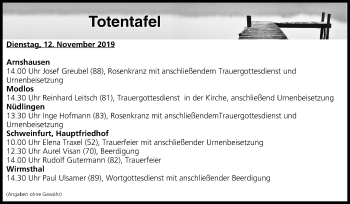 Anzeige von Totentafel vom 12.11.2019 von MGO