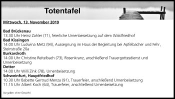 Anzeige von Totentafel vom 13.11.2019 von MGO