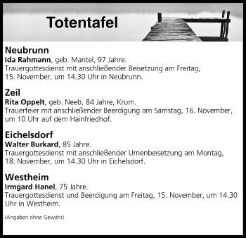 Anzeige von Totentafel vom 15.11.2019 von MGO