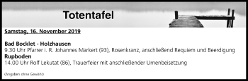 Anzeige von Totentafel vom 16.11.2019 von MGO