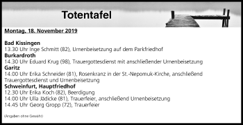 Anzeige von Totentafel vom 18.11.2019 von MGO