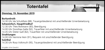 Anzeige von Totentafel vom 19.11.2019 von MGO