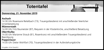 Anzeige von Totentafel vom 21.11.2019 von MGO