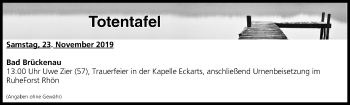 Anzeige von Totentafel vom 23.11.2019 von MGO