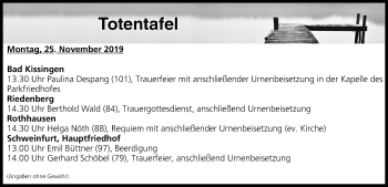 Anzeige von Totentafel vom 25.11.2019 von MGO
