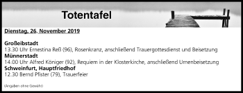 Anzeige von Totentafel vom 26.11.2019 von MGO