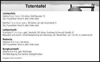Anzeige von Totentafel vom 26.11.2019 von MGO