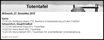 Anzeige von Totentafel vom 27.11.2019 von MGO