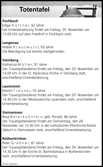Anzeige von Totentafel vom 28.11.2019 von MGO