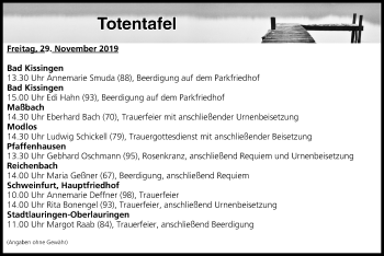 Anzeige von Totentafel vom 29.11.2019 von MGO