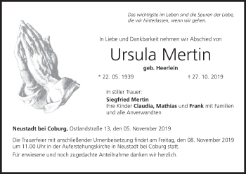 Anzeige von Ursula Mertin von MGO