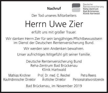 Anzeige von Uwe Zier von MGO