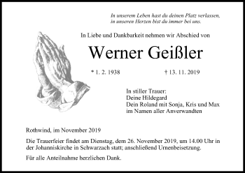 Anzeige von Werner Geißler von MGO