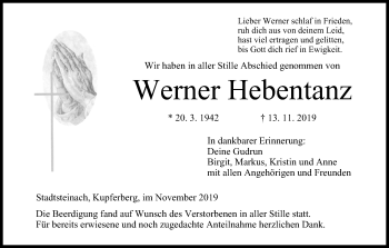 Anzeige von Werner Hebentanz von MGO