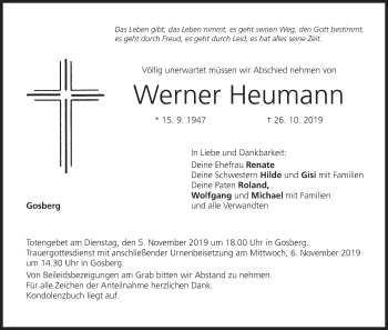 Anzeige von Werner Heumann von MGO