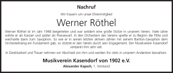 Anzeige von Werner Röthel von MGO