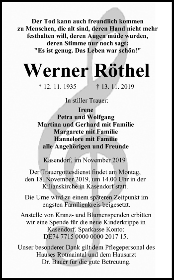 Anzeige von Werner Röthel von MGO