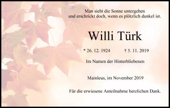 Anzeige von Willi Türk von MGO