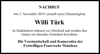 Anzeige von Willi Türk von MGO