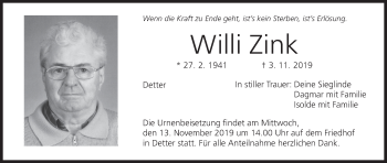 Anzeige von Willi Zink von MGO