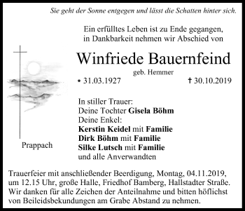 Anzeige von Winfriede Bauernfeind von MGO