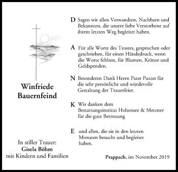 Anzeige von Winfriede Bauernfeind von MGO