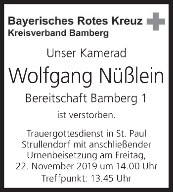 Anzeige von Wolfgang Nüßlein von MGO