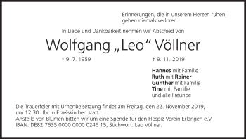 Anzeige von Wolfgang Völlner von MGO