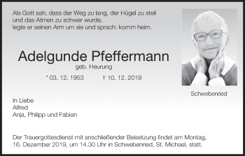 Anzeige von Adelgunde Pfeffermann von MGO