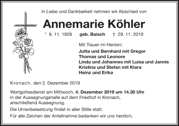 Anzeige von Annemarie Köhler von MGO