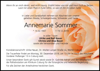 Anzeige von Annemarie Sommer von MGO