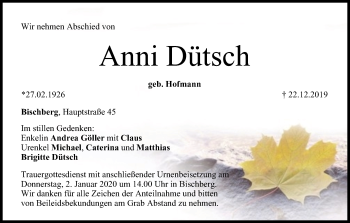 Anzeige von Anni Dütsch von MGO