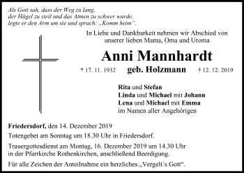 Anzeige von Anni Mannhardt von MGO