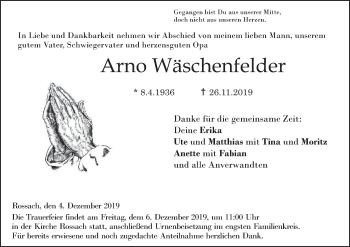Anzeige von Arno Wäschenfelder von MGO