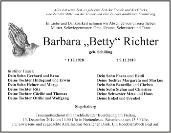 Anzeige von Barbara Betty Richter von MGO