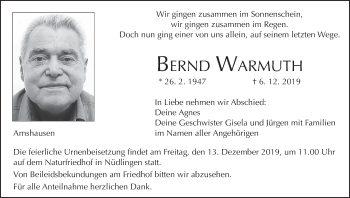Anzeige von Bernd Warmuth von MGO