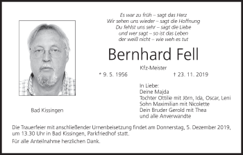 Anzeige von Bernhard Fell von MGO
