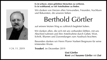 Anzeige von Berthold Görtler von MGO