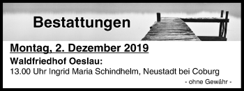 Anzeige von Bestattungen vom 02.12.2019 von MGO