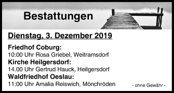 Anzeige von Bestattungen vom 03.12.2019 von MGO