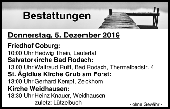 Anzeige von Bestattungen vom 05.12.2019 von MGO