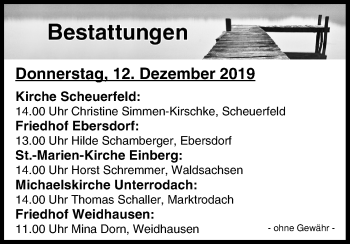 Anzeige von Bestattungen vom 12.12.2019 von MGO
