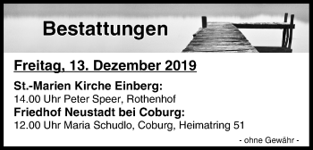 Anzeige von Bestattungen vom 13.12.2019 von MGO