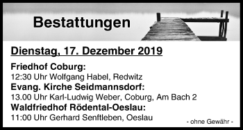 Anzeige von Bestattungen vom 17.12.2019 von MGO