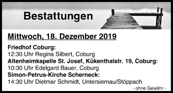 Anzeige von Bestattungen vom 18.12.2019 von MGO