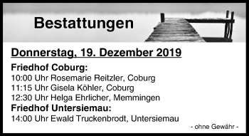 Anzeige von Bestattungen vom 19.12.2019 von MGO