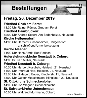 Anzeige von Bestattungen vom 20.12.2019 von MGO